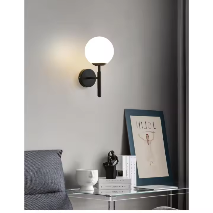 SOMY Lámpara de pared moderna Lámpara de pared LED Lámpara de pared LED Lámpara de pared LED con espejo Lámpara de pared de cristal Lámpara de pared moderna Interior. Cubierta blanca lechosa - modelo negro sin fuente de luz E27. Lámpara - 1