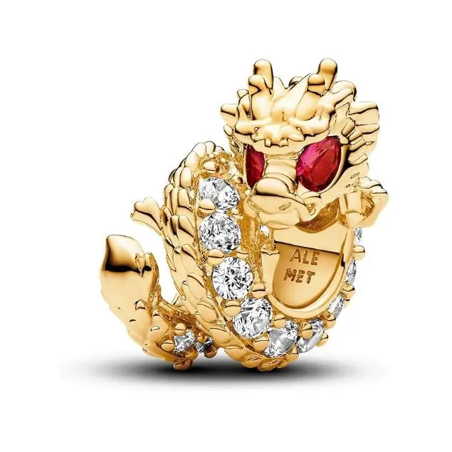 Pandora Moments 763069 C01-Colgardo de Dragón de Plata de Lei con aleación Chapada en oro, compatible con pulseras Moments, Talla única, Plata de Letra, Cristal. Viene con Caja de Joint original. - 1