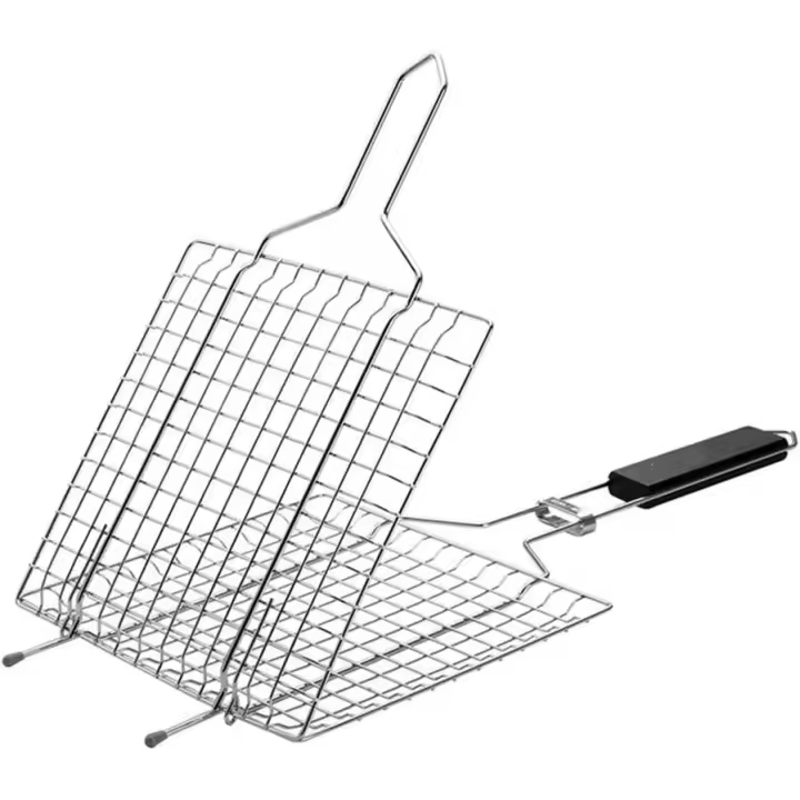 Cesta para asar con asa Asador de pescado, espátula para asar, superficie de cocción generosa para verduras, pescado y carne (23 x 21,5 cm) - - 1