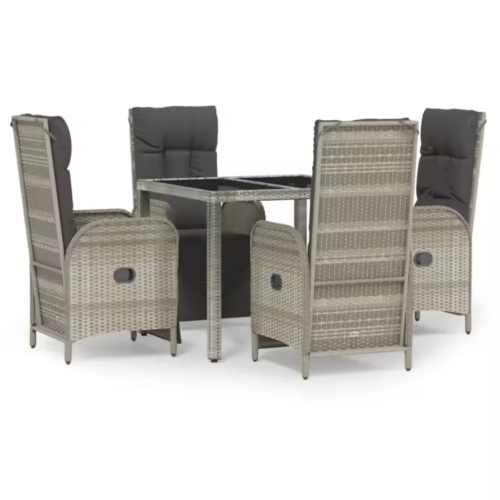 vidaXL Set comedor de jardín 5 piezas con cojines ratán sintético gris - 1