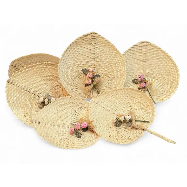Lote de 12 abanicos de rafia decorados regalos para invitadas de boda comuniones bautizos aniversarios - Detalles de boda y regalos de celebración para eventos - 1