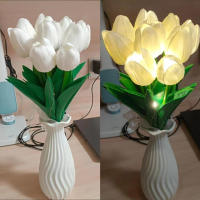 Lámpara De Noche LED En Forma De Tulipán Imitación De Flor Artificial Decoración Para El Hogar Con 5/10 Tulipes PVC - details 3