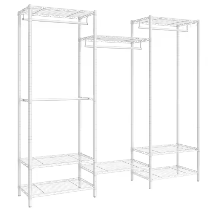 SONGMICS Armario de Ropa, Armario de Metal con Estantes Ajustables, Barras para Colgar y Ganchos, Duradero, Perchero Separable, Negro Tinta/Blanco Nube - 1