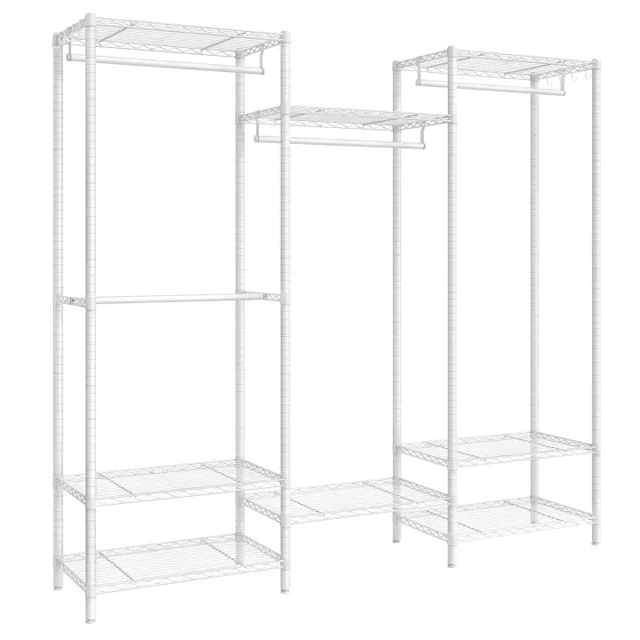 SONGMICS Armario de Ropa, Armario de Metal con Estantes Ajustables, Barras para Colgar y Ganchos, Duradero, Perchero Separable, Negro Tinta/Blanco Nube - 1