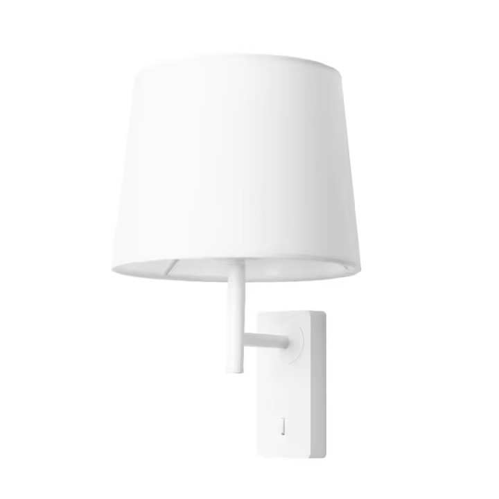 FORLIGHT Aura - Aplique de Pared para Dormitorio E27 con Interruptor ON/OFF en la Base. Color Blanco con Pantalla de Textil - 1