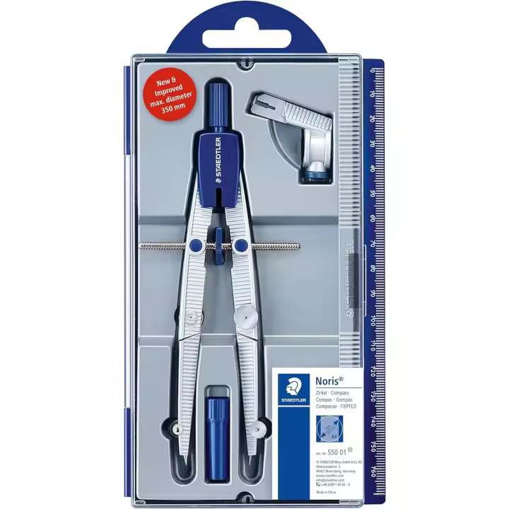 Staedtler NORIS CLUB 550 01, compás escolar de precisión con rueda de ajuste, Color Plateado - 1