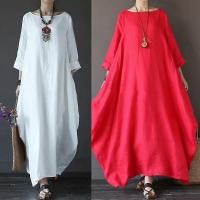 Summer Dress For Women Long Sleeve Loose Cotton Linen Long Dress For Casual - details 0