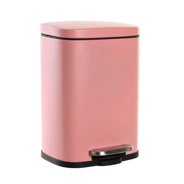 Dcasa Papelera color pastel rosa de metal y polipropileno con cerrado lento de 5 litros - 1