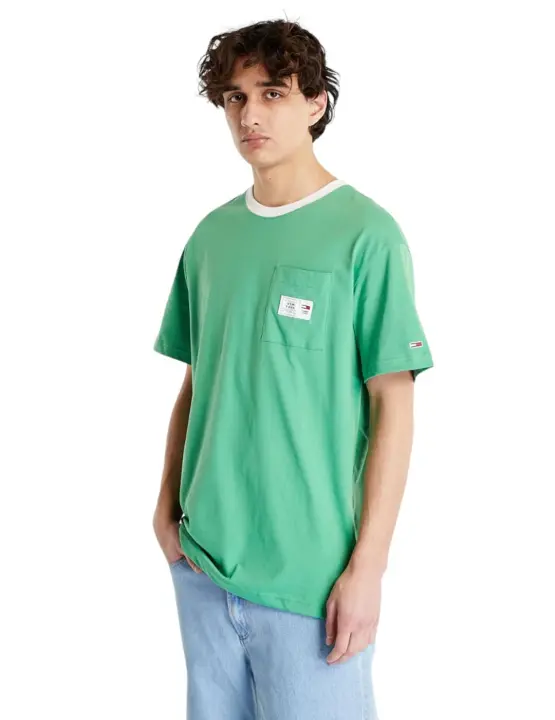 Camiseta Tommy Hilfiger Label Ringe Verde Algodón Hombre con Bolsillo - 1