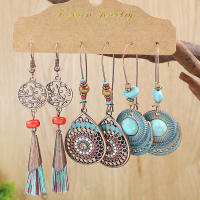 Pendientes Colgantes Bohemios Vintage Para Mujer Diseños Mixtos Turquesa Geometría Pluma Tules Para Fiesta Regalos - details 5