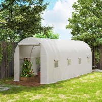 Outsunny Invernadero de Túnel 500x200x205 cm Invernadero de Jardín con Puerta Enrollable y 8 Ventanas Cubierta PE 140 g/m² Marco de Metal para Cultivo Plantas Verduras Blanco - details 1