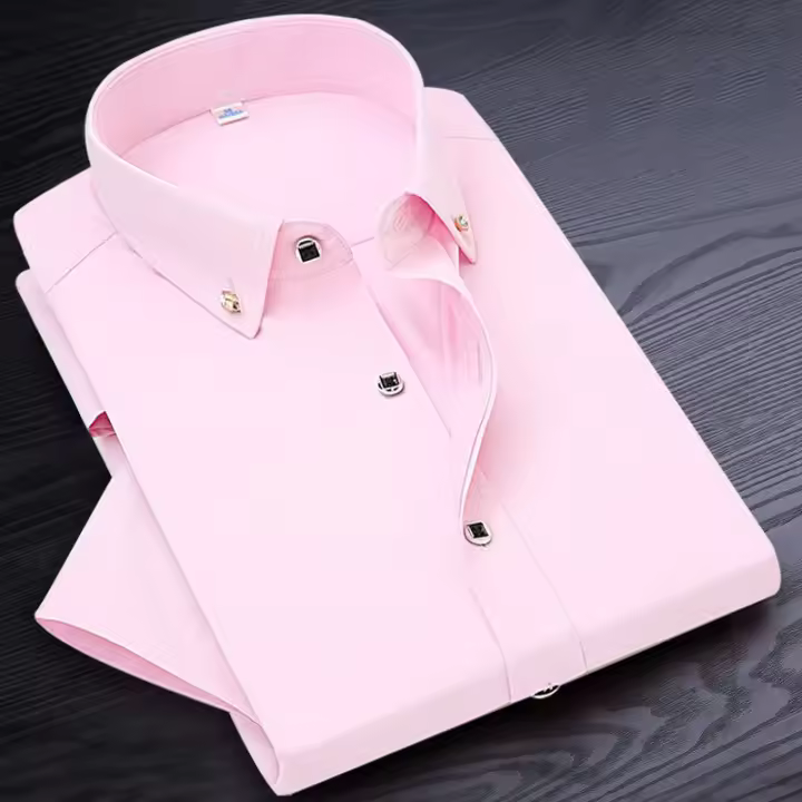 Camisa De Encaje Para Hombre De Alta Calidad No Planchable Manga Corta Nuevo Ropa Sólida Negocios Colores Blanco Azul Negro Rojo Marca GOZBKF - 1