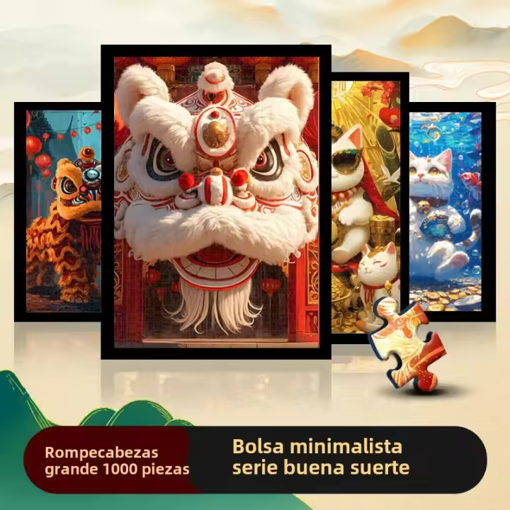 Rompecabezas De 1000 Piezas Para Adultos Celebración De Año Nuevo Suerte Y Buena Suerte Pintura Minimalista Decorativa Jigsaw - 1