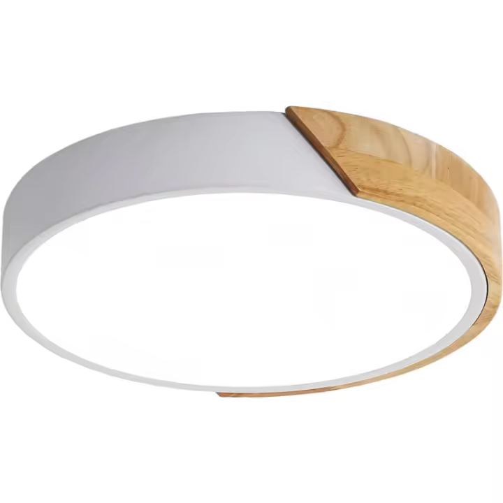 PORCHEDDU Lámparas de techo LED, Lámpara de techo Moderna de Madera Blanca, Lámpara de techo Redonda de Madera, 18, Ø 30cm, Blanco frío 6500K [Clase Energética A ++] - 1