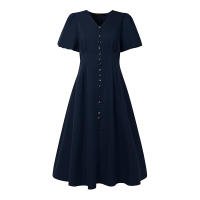 ZANZEA Vestido Elegante De Moda Para Mujer Verano Midi Vestido De Sol Manga Corta V-Neck Cintura Natural Vestidos De Calle - details 6