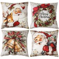 4pcs Fundas Para Cojines Navideñas 45x45cm Escena De Navidad Para Sofá Y Sala De Estar Regalos De Año Nuevo 2025 Material De Lino Y Algodón - details 0