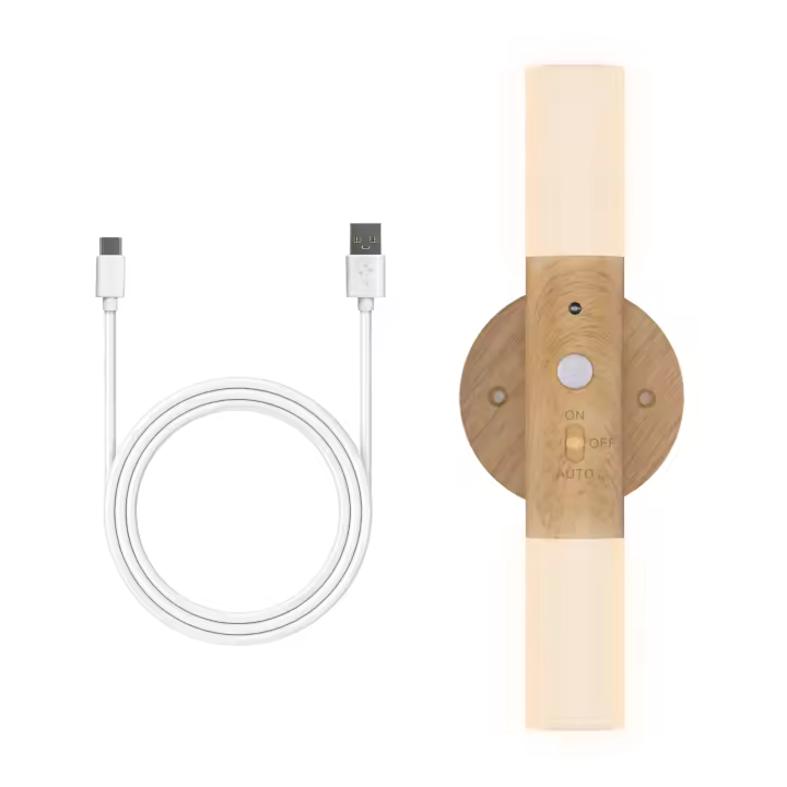2PCS Luz Nocturna Sensor De Movimiento USB Recargable Madera 700mah LED Para Pared De Dormitorio Pasillo Escalera - 1