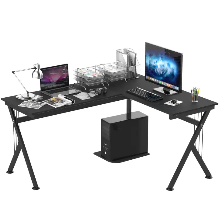 Homcom Mesa de Ordenador Mesa de PC Escritorio de Oficina Mesa Mesa Esquinera de Ángulo para Hogar Escuela y Oficina 155x130x76cm Madera Negro - 1