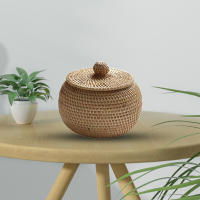 Cesta De Almacenamiento De Rotura De Rattan Natural Con Tapa Cesta De Frutas Redonda Y Ligeras Cesta De Almacenamiento De Mano Para El Hogar Caja De Aperitivos - details 2