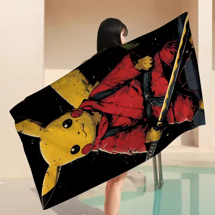 Toalla De Playa Absorbente Y Suave De Pokémon Pikachu Bilibili Toalla De Microfibra Para Yoga Natación Senderismo Toalla De Bano Rectangular Tamaño 30x60 Cm 50x100 Cm - 1