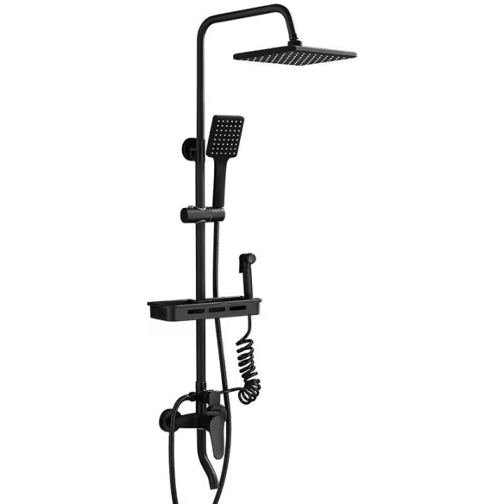 Cecodadi Columna Ducha con Grifo Negra Altura Regulable 90-124cm, Columna de Ducha con Alcachofa Cuadrado 26x19cm para Baño - 1