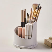Organizador De Maquillaje Giratorio 360° Con Tapa Contenedor De Almacenamiento Para Brochas Y Cosméticos Caja Para Labiales Y Cejas Material Plástico - details 5