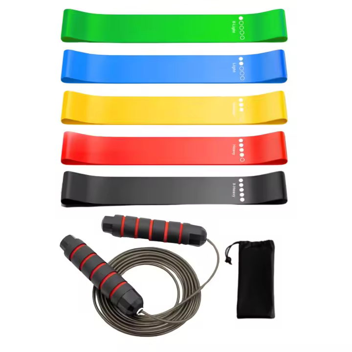 5pcs de Bandas de Resistencia + comba ajustable. Bandas elasticas musculacion | Gomas elasticas musculacion - Gym- Gimnasio en casa - 1