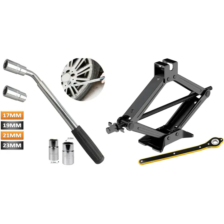 JOMAFA - Llave extensible para ruedas de coche  y Gato para levantar coche. Pack de emergencia carretera - JMK10075 - 1