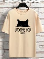 Camiseta De Verano Para Hombre 100% Algodón Suave Y Transpirable Con Estampado De Gato Casual Deportiva Corta Manga Redonda Cuello Redondo - details 1