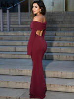 Vestido De Hombros Descubiertos Kliou Para Mujer Estilo Clásico De Calle Alta Manga Completa Hueco Vestido Delgado Sencillo Elegante De Fibra Sintética - details 15