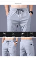 Pantalones Casuales Para Hombre Moda Elásticos Rectos Y Delgados Hong Kong Wind Ice Silk Everything Trend Pantalones De Jogging - details 0