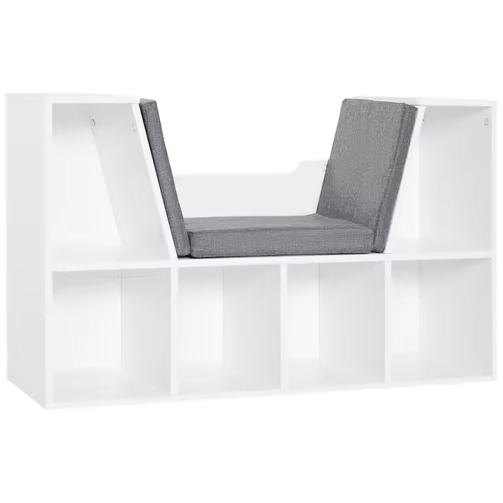 HOMCOM Estantería Librería con Asiento 6 Cubo Librería Original Infantil Zapatero con Cojín Estante con Banco Multiusos 102x30x61cm - 1