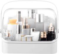 Organizador de maquillaje, tocador transparente, caja de almacenamiento de cosméticos para el cuido de la cubierta con tapa abatible transparente para tocador y baño, a prueba de Polvo E - details 0