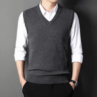 Chaleco De Suéter Para Hombre Color Sólido Moda Casual Cálido Sin Mangas Cómodo Para Primavera Y Otoño V-Neck Material De Algodón Y Lana Delgada - details 6
