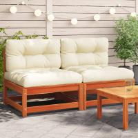 vidaXL Sofás jardín cojines sin reposabrazos 2 uds madera marrón cera Conjunto Terraza Muebles Jardín Exterior Juego de Muebles de jardín Mueble Jardín Exterior Muebles de Salon Exterior - details 1