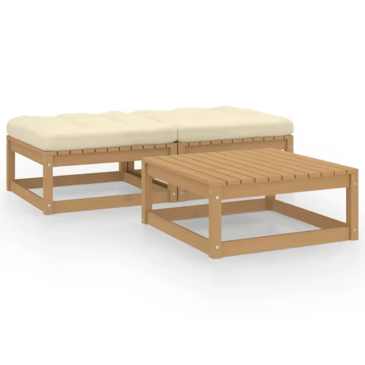 vidaXL Juego de muebles de jardín 3 pzas y cojines madera maciza pino en color Marrón miel/Natural y antracita/Natural | acolchados duraderos para sofás de jardín terraza exterior - 1