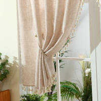 Valance De Cortina De Café De Color Puro Estilo Boho Japonés Decoración Para Ventanas Puertas Y Habitaciones Con Bolso Para Rodillo - details 2
