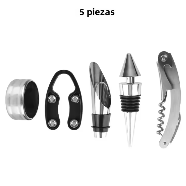 Juego De 5 Piezas De Acero Inoxidable Con Botella Forma De Estuche Tapa De Derrame Anillo Cortador De Película Roedor De Vino Accesorios De Abrevidrios - 1