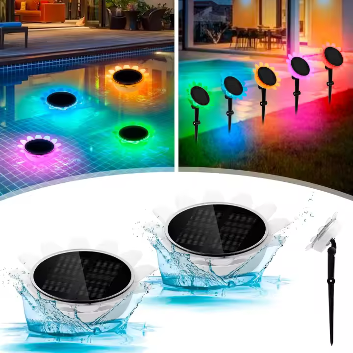 Luz Solar Flotante para Piscina, RGB Iluminación LED Impermeable Luz Flotante Piscina con Inserción de la tierra, Lámpara de Piscina para Decoración de Jardín (RGB 2PCS) - 1