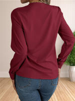 Blusa Elegante De Negocios Para Mujer Con Cuello En V Y Mangas Largas Vestido Trabajo Tops Casual De Poliéster Transpirable Para Otoño/Winter - details 11
