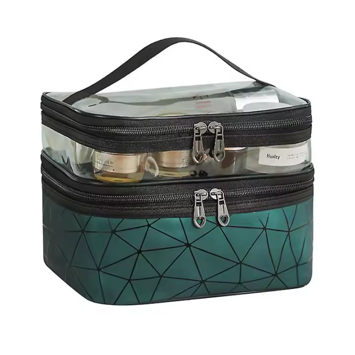 Multifunction Double Transparent Cosmetic Bag Women Make Up Case Big Organizer - 1
