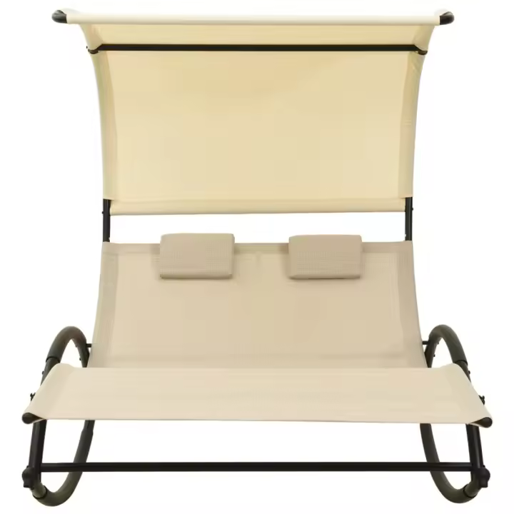 vidaXL Tumbona doble con toldo textilene Negro y crema, Crema, taupe y crema Sillas de Exterior Ideal para jardín, playa, piscina, terraza Tumbona Piscina Tumbonas Playa Tumbonas Jardín Exterior - 1