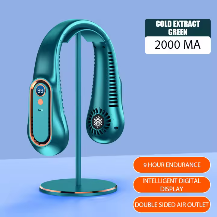 Ventilador de cuello colgante con pantalla Digital, Ventilador eléctrico sin aspas, banda para el cuello, Mini enfriador de aire portátil, recargable por USB - 1