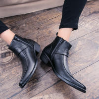 Botas Cortas Para Hombre Con Cierre Lateral Y Punta Puntiaguda Estilo Británico Suela De Goma Material PU Impermeables - details 11