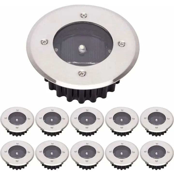 Lámpara De Tierra Solar LED, Paquete De 10, Luz Exterior, Luces De Alumbrado Público, Luz Enterrada, Impermeable IP65 (Blanco Frío, Redonda) [Clase Energética A+],DEBUNS - 1