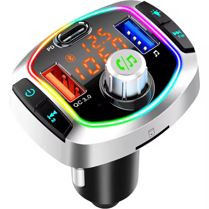 Transmisor FM Bluetooth Coche, Manos Libres Inalámbrico Reproductor Musica MP3 Coche, Adaptador Mechero de Radio con QC3.0 & PD Type-C Carga Rápida, Soporte Tarjetas TF y USB Flash Driv - 1