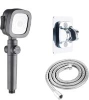 Cabezal de ducha ajustable de 4 velocidades, ahorro de agua a alta presión, parada con un botón, boquilla única, accesorios de baño modernos (manguera de 1,5 m + base sin perforaciones) - details 0
