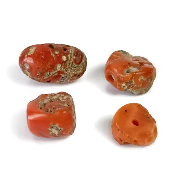 Lote de 4 Antiguas Cuentas de Coral Rojo Perforadas y Minadas - 1