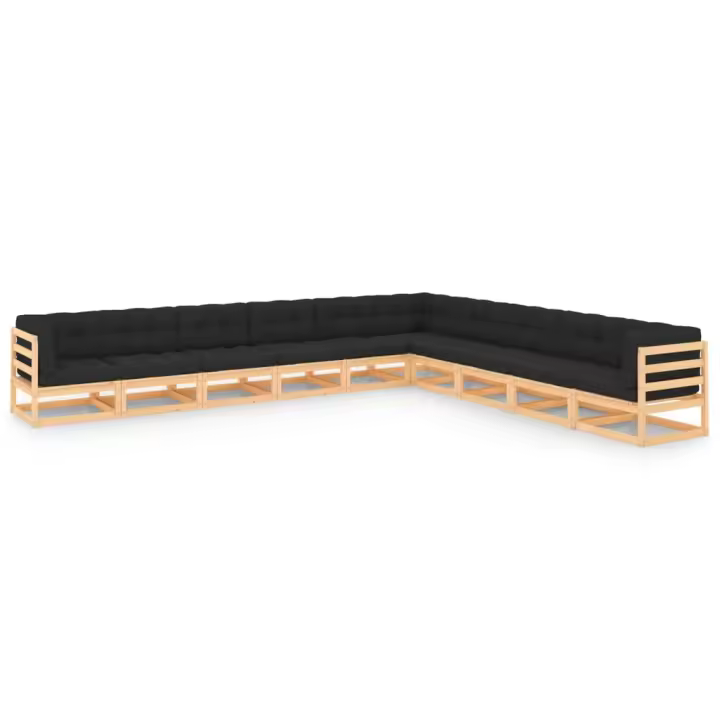 vidaXL Juego de muebles de jardín 10 pzas y cojines madera maciza pino - 1