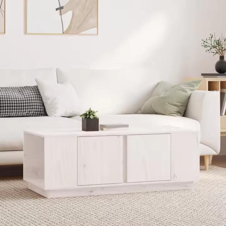 vidaXL Mesa de centro de madera maciza de pino blanco 110x50x40 cm - 1